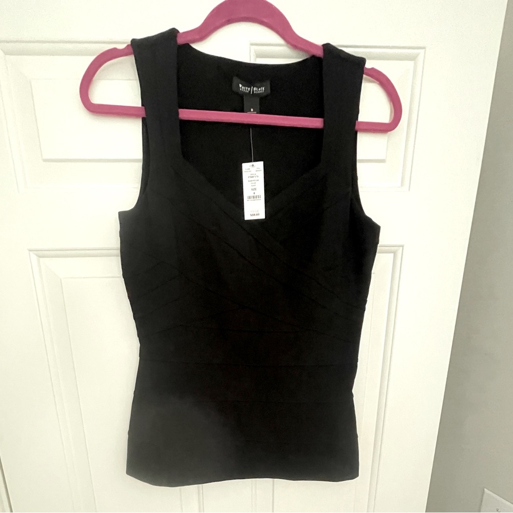 NWT White House Black Market Black Sleeveless Top with side zipper